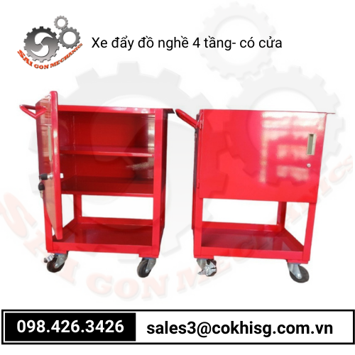 Xe đẩy dụng cụ đồ nghề 4 tầng có cửa